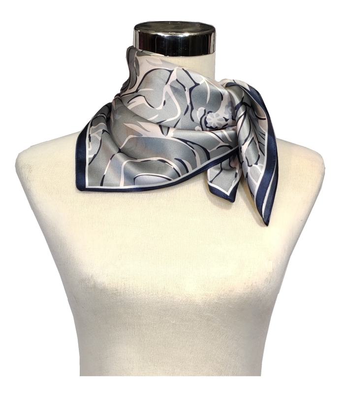 Foulard Shawl Silk Satin Grey White